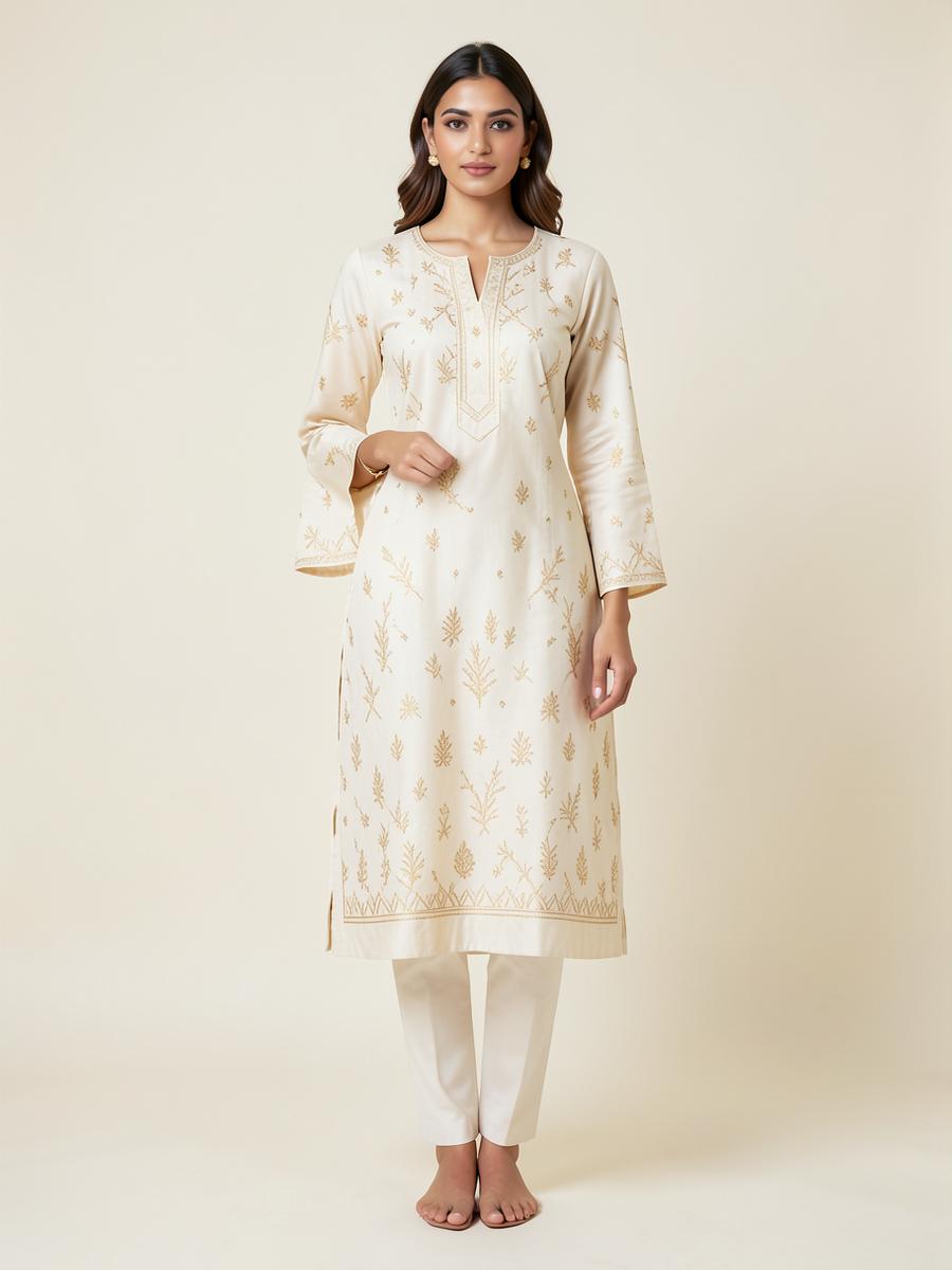 Sample: Ivory Gold Anarkali Kurta Set