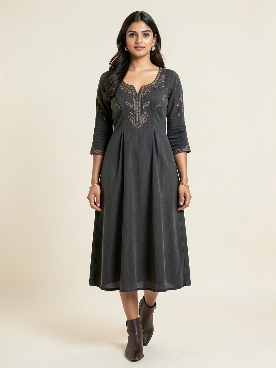 Sample: Charcoal A-Line Midi Dress