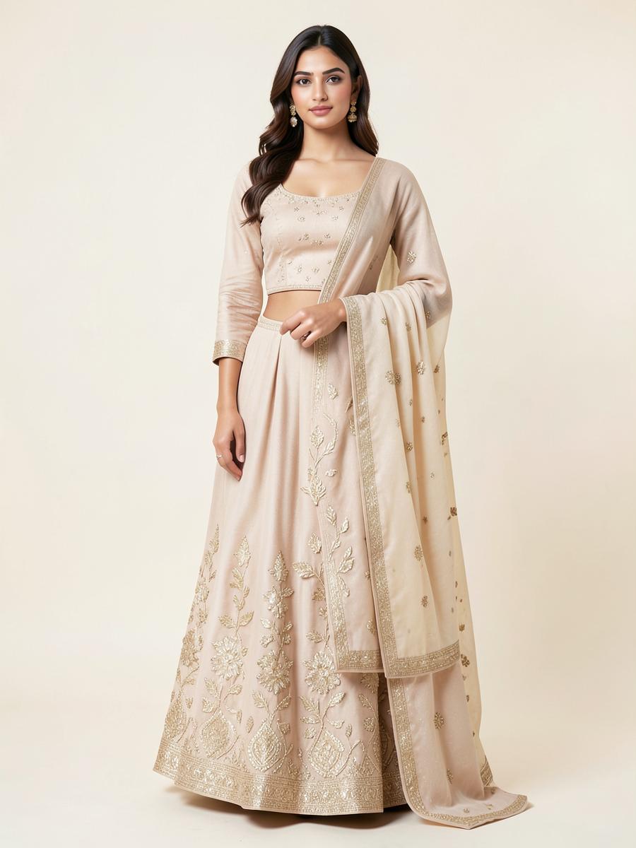 Sample: Beige Embroidered Lehenga Set